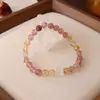Pulseira de Cristal Super Sete Natural para Mulheres, Cristal Morango Ametista Círculo Único Contas de Cristal Elásticas, Pulseira Camada de Luxo Leve