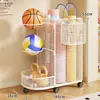 Cesta de Almacenamiento para Esterilla de Yoga Estante de Almacenamiento para Equipo Deportivo de Fitness con Ruedas Estante de Almacenamiento para Huecos del Hogar Baloncesto Bádminton
