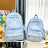 Mochila Estilo Japonês com Estampa de Gatinho Fofo para Alunas Bolsa Escolar Acabamento em Renda Estilo Coreano Mochila Casual Leve Grande Capacidade