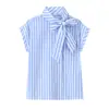 Zr Comercio Exterior Transfronterizo Mayorista 2026 Nueva Moda Femenina Estilo Europeo y Americano Elegante Camisa Rayada de Oficina con Decoración de Lazo