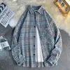 Camisa retro holgada transfronteriza, primavera y otoño estilo ins versión coreana chaqueta de camisa a cuadros casual para hombre, versátil de manga larga de alta gama