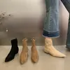 Botines únicos con tacón de cuña que aumentan la altura para mujer, estilo nuevo y moderno 2026, punta cuadrada, cierre trasero, gamuza, botines elásticos