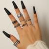 Anillo encantador retro transfronterizo de metal geométrico de varias piezas con incrustaciones de diamantes, estilo étnico, hueco turquesa, anillo para articulación, femenino