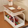 Mesa de Centro de Vidro Temperado Cor Creme, Criativo Armário Lateral de Cabeceira para Quarto, Carrinho Pequeno Multifuncional de Luxo Leve para Sala de Estar