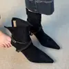 Primer Encuentro Temporada Botines Delgados de Tacón Alto para Mujer 2026 Piel Mate Hebilla Punta Fina Botines Cortos con Temperamento Botines Individuales de Tacón Delgado Retro