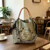 Bolso de hombro de lona bordado con bordado floral, bolso de mano para mujer, diseño casual y simple, versátil para el uso diario