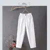 Calças Casuais de Algodão e Linho para Mulheres 2023 Novas Calças Estilo Coreano Soltas Emagrecimento Visual Calças Retas Verão Finas Nove Pontos Calças Harem