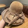 Sombrero de Pescador con Lazo Estilo Coreano Nuevo Sombrero de Sol de Moda de Ala Ancha Cubre Rostro para Primavera y Verano para Mujer Sombrero de Sol de Goma Negro