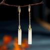 Jade Blanco Jaspe Hotan Natural Forma de Tarjeta Nada Borla Larga Gancho Largo para la Oreja Aretes Chapados en Oro Antiguo Joyería para Mujeres