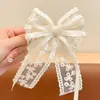Grampo de Cabelo Grande com Laço de Renda de Fada Presilha Lateral para Cabelo Presilha de Bico de Pato para Franja Grampo de Cabelo Estilo Ballet Acessório de Cabelo