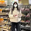 Jaqueta de Penas Feminina Pesada Curta de Inverno com Estampa Floral