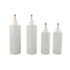 En stock botella de plástico puntiaguda botella de plástico cilíndrica botella de plástico para aderezo de ensalada tapa roja transparente botella de apretar recta