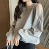 Suéter outono e inverno americano com zíper ombro a ombro Feminino 2023 novo estilo coreano solto fino gola redonda blusão casaco top