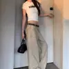 Jeans Khaki Lavado de Cintura Baixa de Alta Qualidade Dongdaemun Coreano para Mulheres, Estilo Casual Largo Solto de Primavera