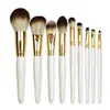 Mango de Cepillo de Madera de Haya Set de 9 Brochas de Maquillaje con Cerdas de Fibra Sintética para Polvo Suelto, Rubor, Hecho a Medida por el Fabricante para Sombra de Ojos
