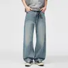 Roupa Masculina Fengshe / Jeans Lavado 100% Algodão Novo para Homens 2026, Calças Casuais Largas Estilo Americano com Curva, Calças Compridas Masculinas