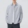 Ropa de Hombre Shanggu Primavera Japonesa Retro Ropa de Trabajo Camisa de Hombre Versátil Holgada Casual Rayas Estilo Americano Camisa