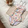 Maiô Peça Única Sea'daHuanhuan Hudie Novo Padrão Borboleta Removível Acolchoado Decote Baixo