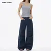 Pantalones de trabajo JIAMU de dos tonos plisados minimalistas de corte limpio para hombres y mujeres, pantalones casuales de pierna ancha estilo callejero americano para parejas