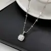 Colar de pérola quadrada de zircônia estilo vintage francês, design único, corrente versátil para a clavícula, acessório feminino simples e elegante