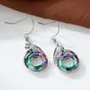 Pendientes circulares europeos y americanos de estilo deslumbrante con circonitas, incrustados con diamantes, pendientes de gancho de circonita de gradiente colorido