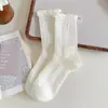 Meias de Renda de Verão para Mulheres, Estilo Ballet, Meias Simples Brancas Finas com Babados no Meio da Panturrilha, Meias Largas, Meias Longas JK