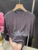Camiseta elegante para mujer, de un solo hombro, con cuello mao pequeño y manga de tres cuartos, capa base versátil de color liso, elegante top interior de manga corta