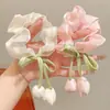 Elástico de Cabelo Tulipa Estilo Coreano de Princesa, Scrunchie Floral, Corda de Cabelo Feminina, Faixa de Cabeça, Acessório de Cabelo Atmosférico, Elástico de Cabelo Infantil