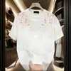 Camiseta de Manga Curta Design 2025 Nicho Masculina Verão Solta Estilo Coreano Bordado de Flores Diamante Europeu Quente Top