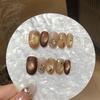 Uñas Portátiles Puras Hechas a Mano Maillard Manchado Dorado Champagne Brillante Ojo de Gato Lentejuelas Diamantes Pequeños Galletas Color Café Leche Uñas Portátiles