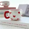 Taza de Café y Platillo de Cerámica Creativo Irregular con Patrón Pintado a Mano Estilo Ins Corazón de Cinta Taza Pintada a Mano 1