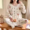 Pijama de otoño para mujer, con estilo princesa de algodón nube, diseño dulce y encantador, mangas largas, pantalones largos, cuello redondo y estilo pullover. Este es un conjunto de ropa de estar adecuada para la venta al por mayor transfronteriza.