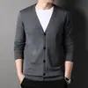 Cardigan de Tricô Masculino Primavera 2025 Novo Suéter Casual Masculino Cor Sólida Moda Masculina Jaqueta de Tricô Roupa Masculina