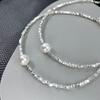 Pulsera de Perlas de Agua Dulce Naturales y Fragmentos de Plata de Alto Brillo para Mujer, Tobillera de Estilo Minimalista Ins de Lujo Ligero de Nicho, Más Vendida en Otoño