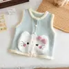 Colete de tricô doce com laço para meninas, novo estilo 2026, colete infantil de desenho animado de gato da moda