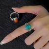 Anillo Decorativo Cuadrado con Flor Incrustada de Cuentas, Estilo Étnico, Joyería Ajustable de Nicho, Versátil, Exquisito, de Nicho, Sensación de Alta Gama