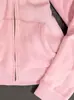 Sudadera con Capucha Y2K Rosa Milenial con Cuello de Piel y Bordado de Letras, Cárdigan con Cremallera, Chaqueta Ajustada Estilo Hot Girl