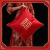 Casamento Chinês Vermelho Dupla Felicidade Decoração de Quarto de Casamento Arranjo Almofada Travesseiro de Sofá Cama Borda de Miçangas Douradas Palavras Felizes de Casamento