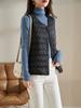 Chaleco de plumón ligero de estilo occidental, sencillo, de otoño e invierno de 2024, para mujer, con cuello redondo corto y sin mangas
