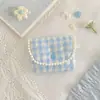 Estuche acolchado acolchado estilo Ins para auriculares con diseño de lunares y cuadros delicados, bolsa de almacenamiento portátil para monedas y auriculares