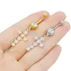Gaibei Moda Cruzada Europeia e Americana Luxo Leve Anel de Umbigo Flor de Lótus Cheio de Diamante Piercing Cruzado Aço Inoxidável Prego de Umbigo Anel de Umbigo