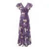 Vestido Pequeno Deslumbrante de Verão 2026 Francês Elegante Romântico Manga Flare Renda Acabamento Longo Floral Decote V