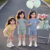 Nuevo Estilo Moda Casual para Niñas Cuello Redondo Manga Corta Pantalones Cortos Rayados para Niños Conjunto de Top y Shorts para Bebé de Verano