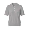 "White Dew" Camiseta de Punto de Manga Corta Ajustada con Cuello Polo 100% Lana de Oveja, Top de Punto Versátil para Mujer