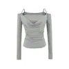 Ws9303-26 Conjunto Sexy de Duas Peças com Top de Manga Longa + Camisole, Estilo Verão, Versão Coreana, Caimento Ajustado, Ombro a Ombro