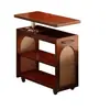Mesa de noche móvil de madera maciza, mesa auxiliar pequeña, mesa de cama ajustable, estante lateral de almacenamiento integrado para dormitorio en casa estilo vintage