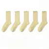 Calcetines de Algodón Transpirables de Malla Fina para Primavera y Verano para Mujer, Calcetines Casuales de Color Sólido hasta la Pantorrilla, Paquete de 5, Estilo Nuevo