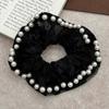Anel de Cabelo Grande de Malha com Pérolas Bordadas para Rabo de Cavalo Corda de Cabelo Acessórios de Cabelo Retrô Simples Estilo Francês Elegante Hepburn para Mulheres