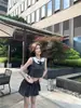 Conjunto de Top Chaleco con Cuello de Muñeca Estilo Coreano con Falda de Lazo, Conjunto de Dos Piezas de Moda Gris de Verano