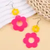 Aretes Largos Pequeños Frescos Estilo Nuevo Color de Contraste Fluorescente Flor Calada Aretes de Acrílico Aretes de Moda Aretes para Mujer